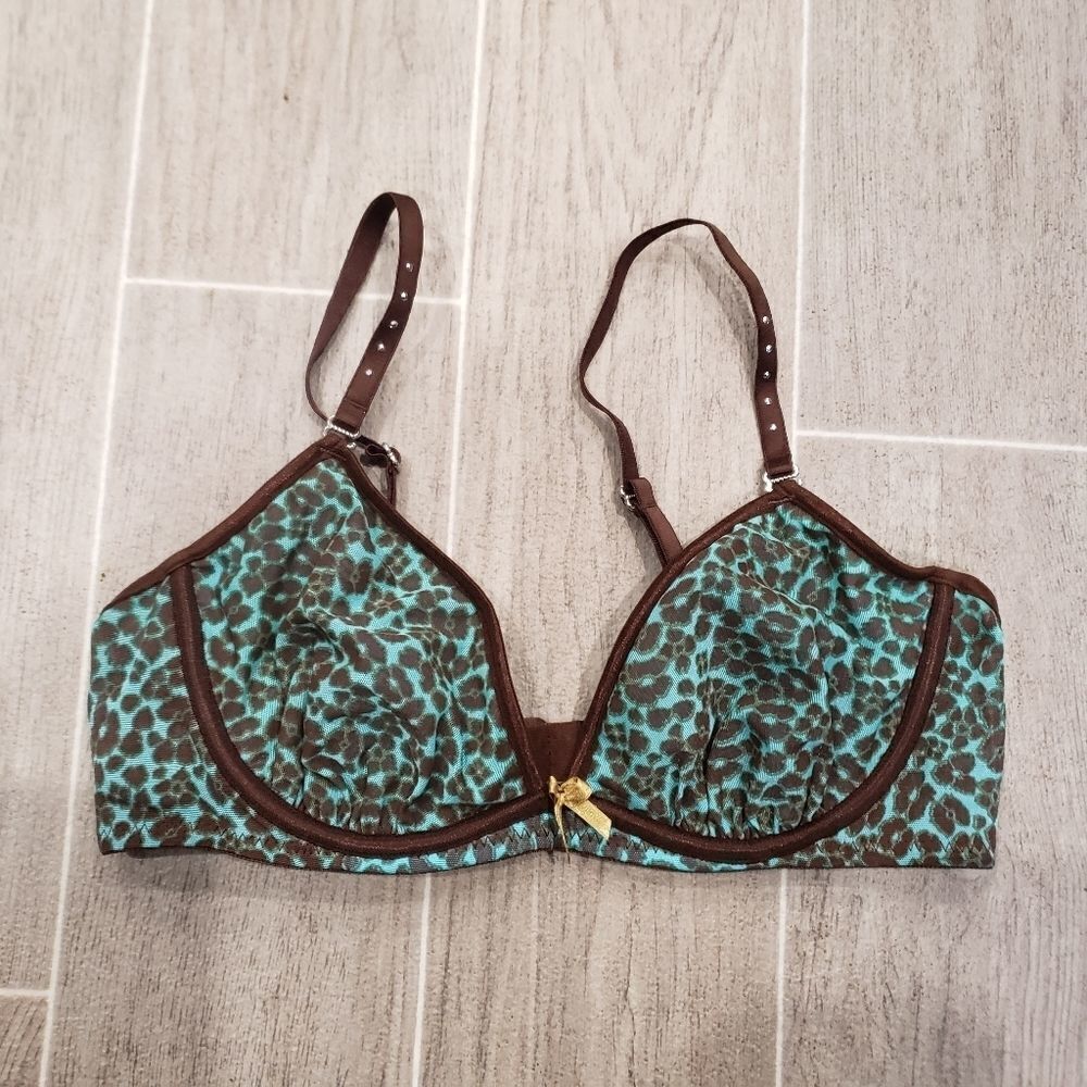 Leonisa Blue with Brown Leopard Print Mesh Bra